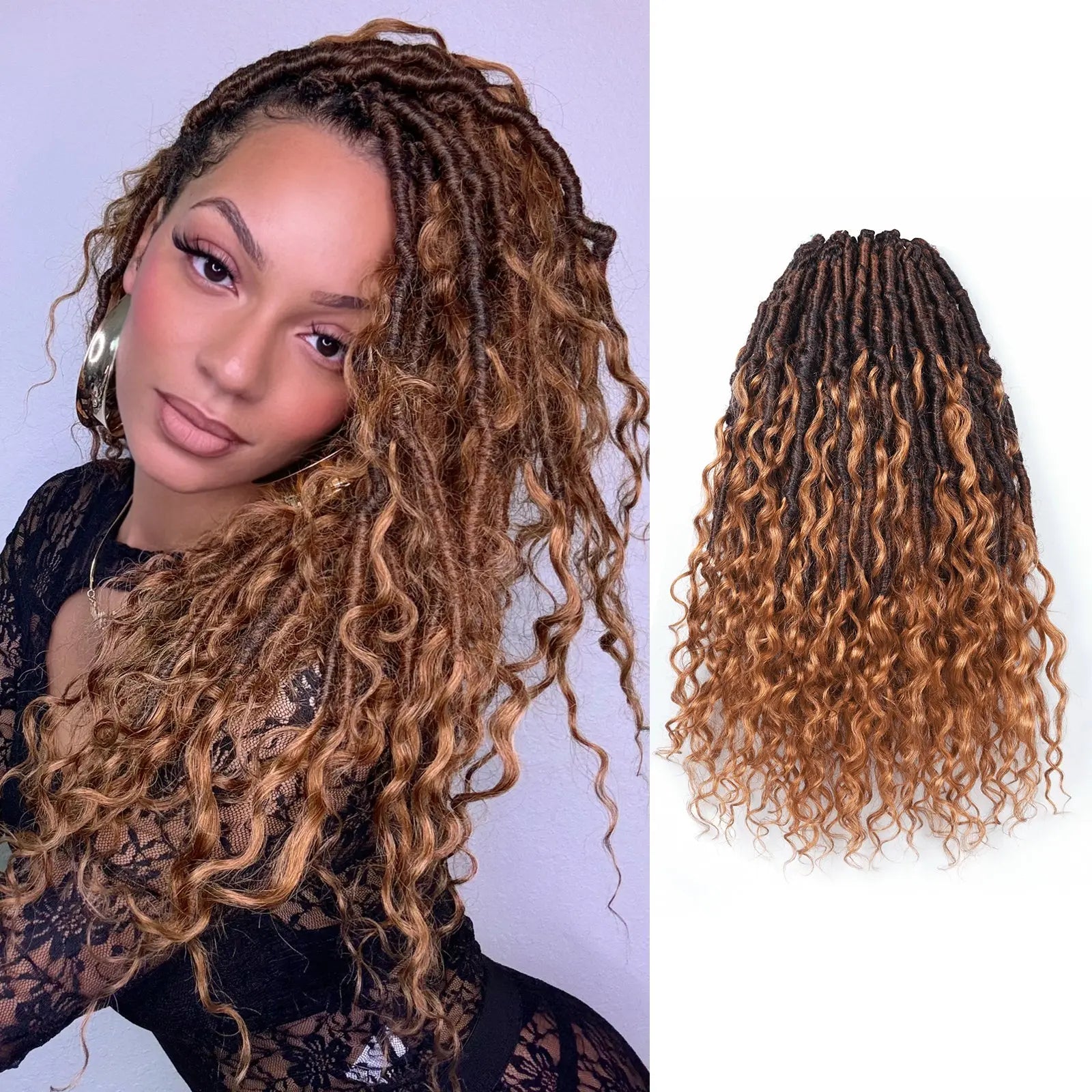 Toyotress Crochet Boho Locs Braiding Hair With Human Hair Curls Pre Looped Goddess Boho Dreadlocks Curly Full Ends Hair Extensions